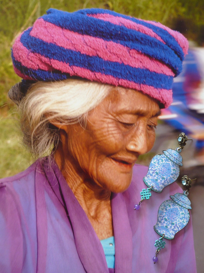 Boucles d'oreilles ethniques asiatiques, Bijoux chinois, look vintage, Fujigirls image 4