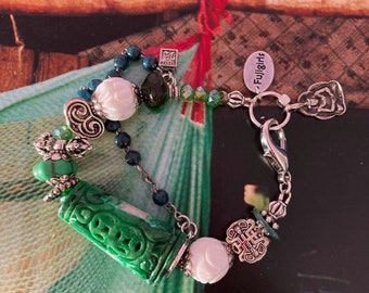 Bracelet ethnique asiatique, perles sculptées mains en Jade, porte-bonheur, fortune, Feng-shui, Fujigirls