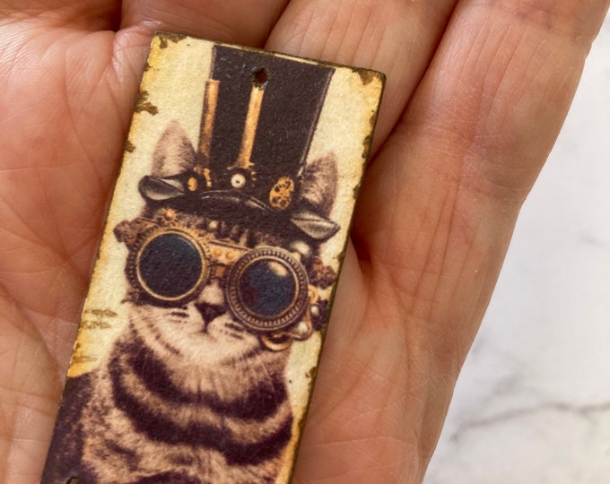 1 pendentif de style steampunk chat,  fait-main en cuivre, breloques artisanales