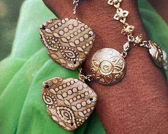 2 pendentifs connecteurs de style Hindou fait-main en argile polymère fimo, breloque artisanale, ooak, fujigirls