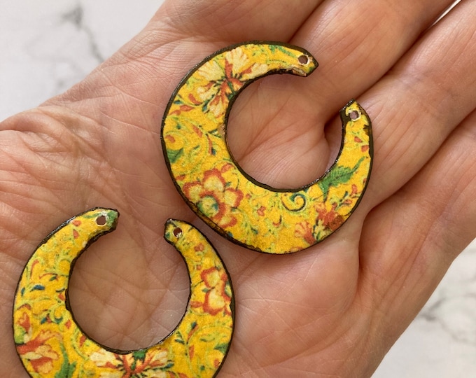 2 pendentifs connecteurs fait-main en cuivre, motifs floraux, breloques artisanales, créoles imprimées