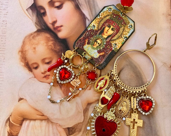 Boucles d'oreille religieuse la vierge Marie et l'enfant, médaille miraculeuse, bijoux de foi, amulettes Italiennes, sacré-coeur, Milagros,