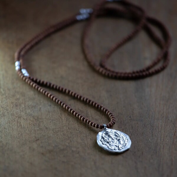 Ganesha Mala Beads Necklace 'Ganapati' - Sandalwood and Sterling Silver