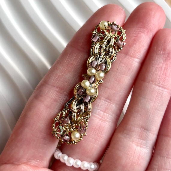 Vintage Miriam Haskell Style Unsigned Bar Pin wit… - image 3