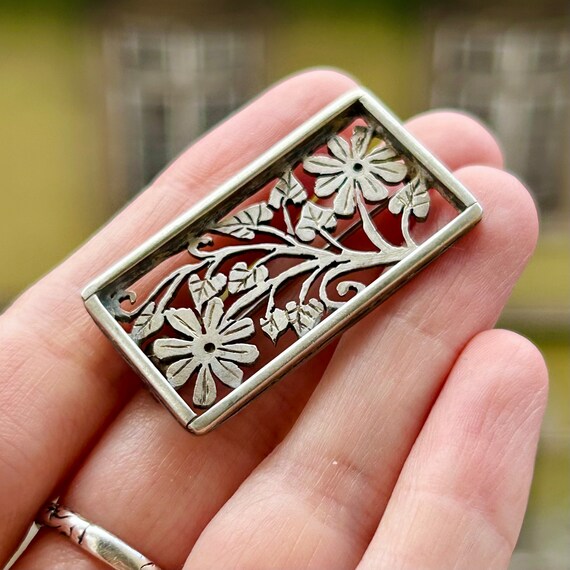 Silver 925 Vintage German Rectangular Brooch with… - image 3