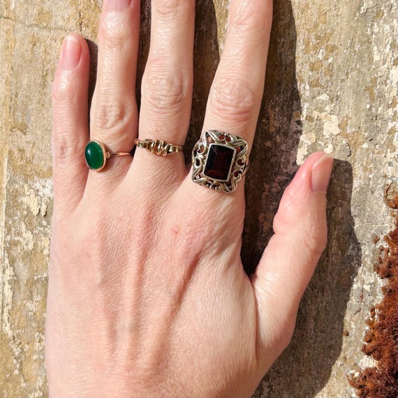 Art Deco Silver Rectangular Red Glass Antique Ger… - image 3