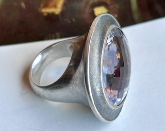 Vladimir Peter for Wladis Studio, Large Modernist Silver Ring with Rock Crystal, Size 8.5