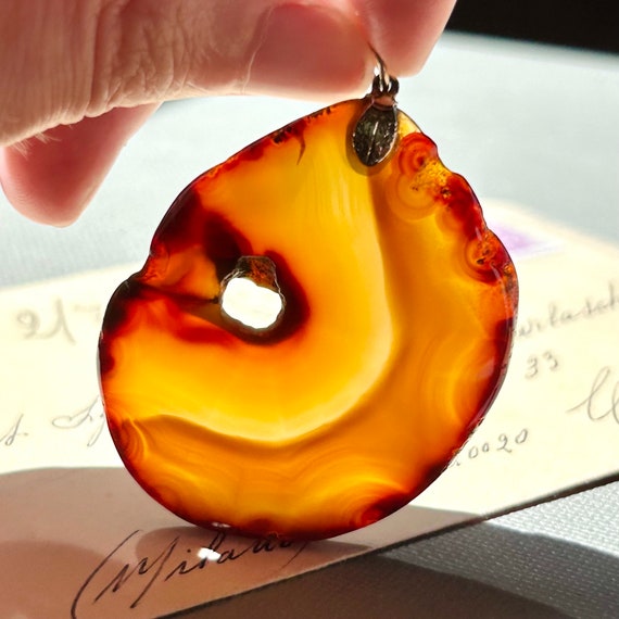 Huge Vintage Agate Pendant, Unique and Beautiful Adder Stone