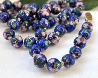 アンティーク中国七宝ネックレス、エナメル花ビーズ - Etsy 日本