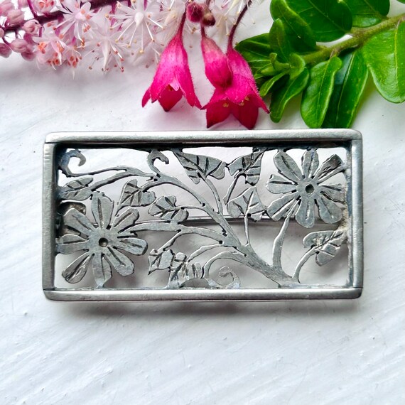 Silver 925 Vintage German Rectangular Brooch with… - image 5