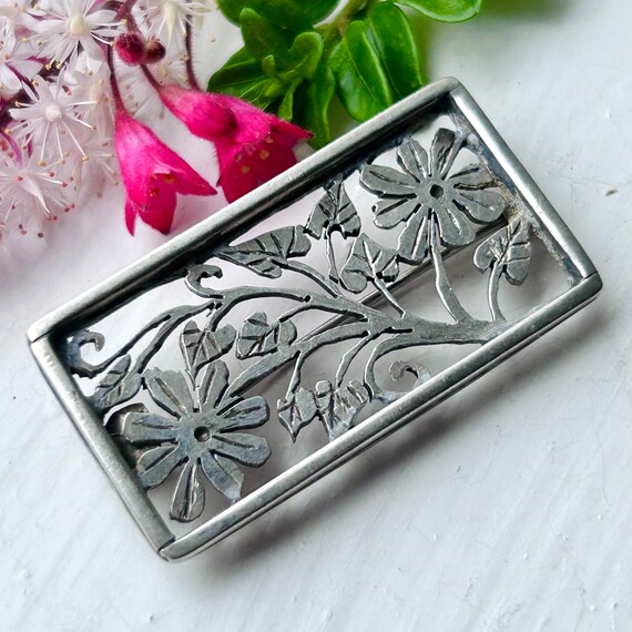 Silver 925 Vintage German Rectangular Brooch with… - image 2