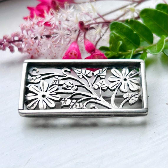 Silver 925 Vintage German Rectangular Brooch with… - image 4