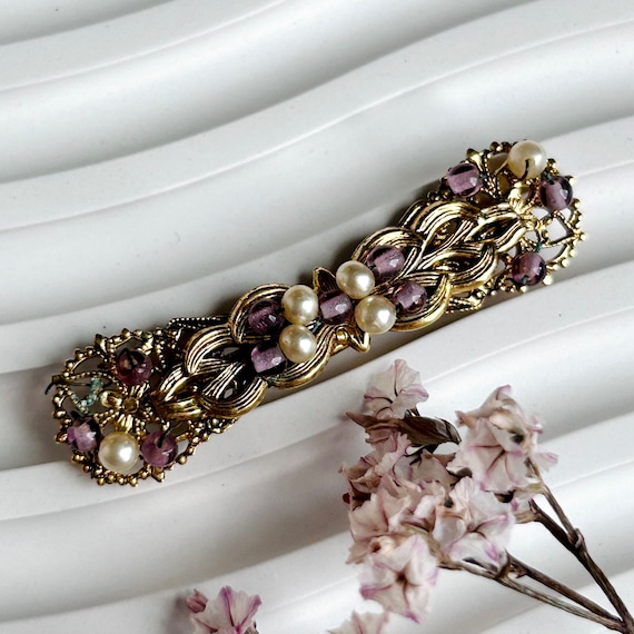 Vintage Miriam Haskell Style Unsigned Bar Pin wit… - image 2