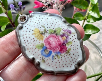 Vintage Baviera porcelana rosa flor colgante, Alemania, Baviera firmada