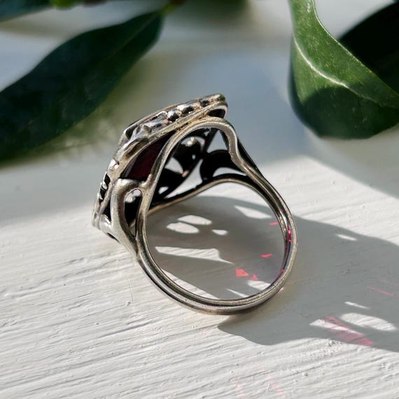 Art Deco Silver Rectangular Red Glass Antique Ger… - image 10