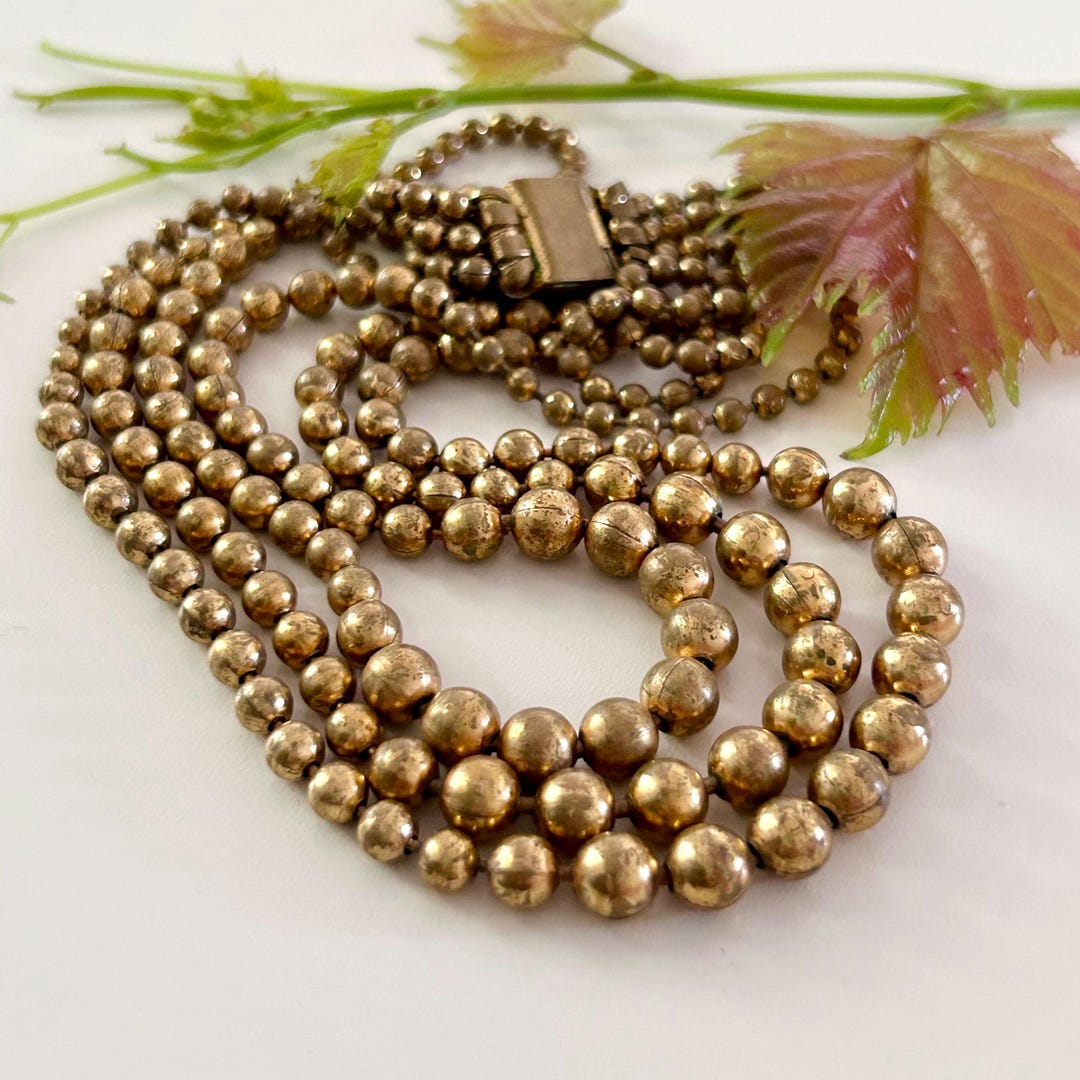 Antique Brass Beaded Necklace Art Deco Era Early 20th Century Vintage antique-brass-beaded-necklace-art-deco-era-early-20th-century-vintage