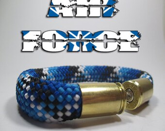 Air Force Military Support Bracelet with Bullet Casings (9mm , 40 cal)