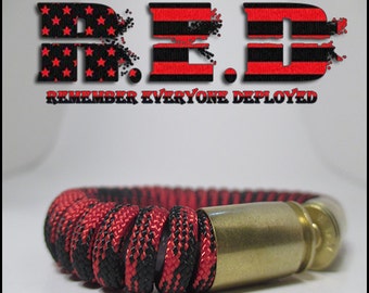 Remember Everyone Deployed (R.E.D)  Military and Second Amendment Paracord Bullet Bracelet (40 cal , .45ACP)