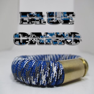 Blue Camo Military and Second Amendment Paracord Bullet Bracelet