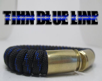 Thin Blue Line Military and Law Enforcement Paracord Bullet Bracelet (40 cal , .45ACP)