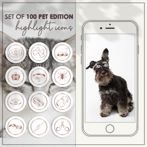 Instagram Story Highlight Icon Covers, Insta Dog & Cat Lovers Icons, Social Media Covers, IG Rose Gold White Stories Set, Digital Delivery