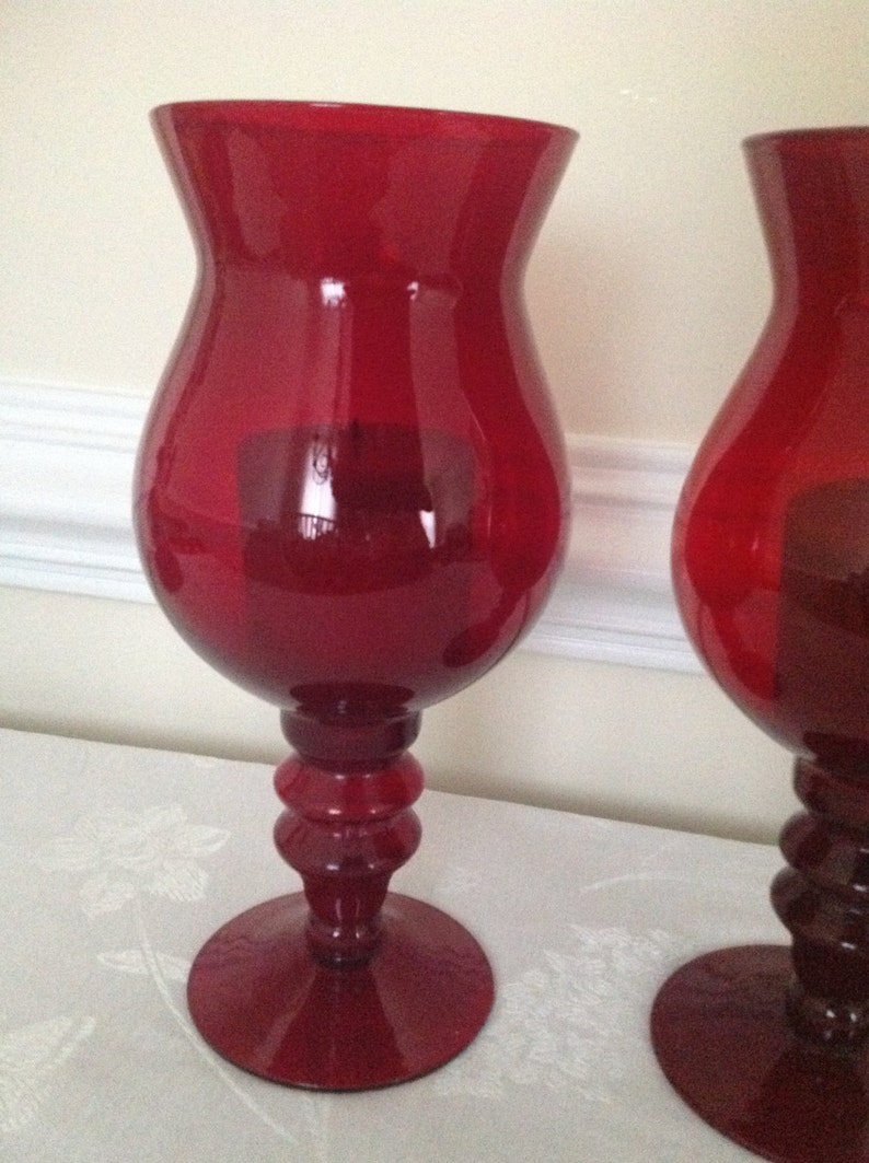 Vintage Ruby Red Hurricane Candle Holder Lamps Etsy