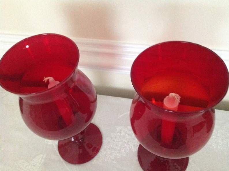 Vintage Ruby Red Hurricane Candle Holder Lamps Etsy
