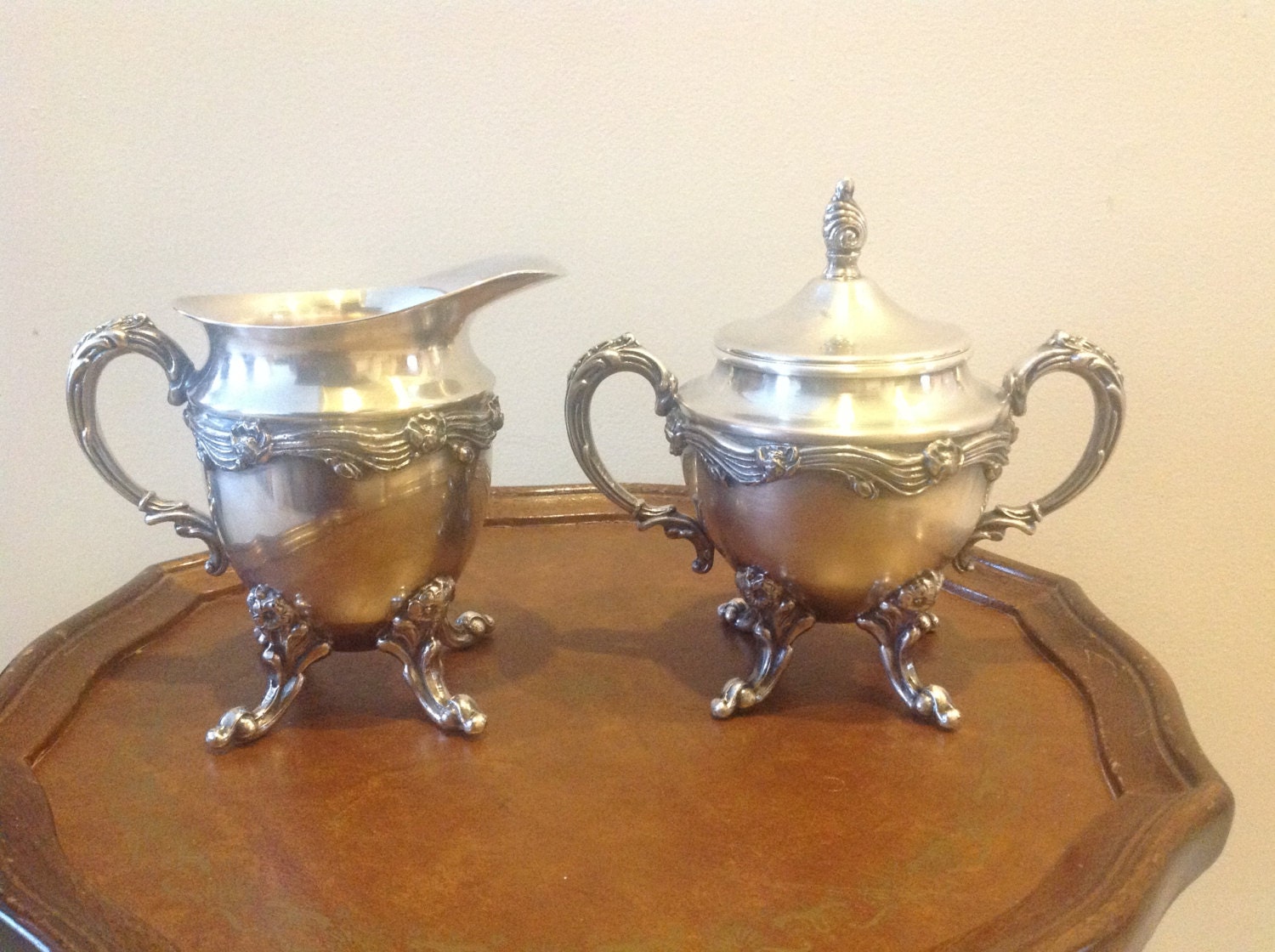 Vintage Silver on Copper Cream and Sugar Set Etsy