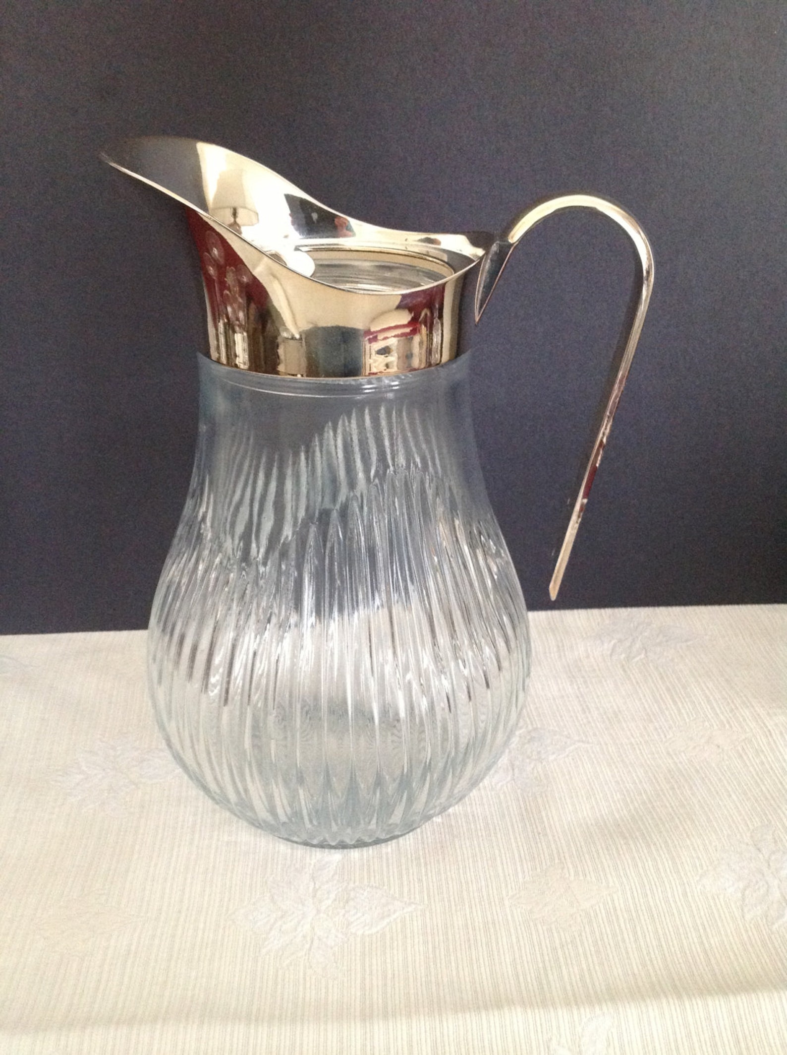 Vintage Italian Glass Pitcher with Silver Plated Handle and Etsy