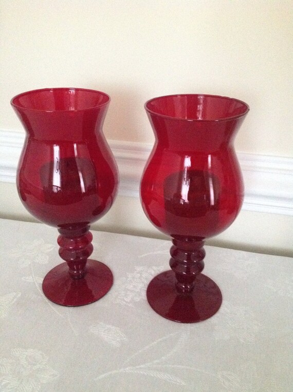 Vintage Ruby Red Hurricane Candle Holder Lamps Etsy