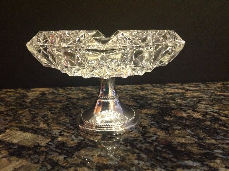F. B. Rogers Crystal Ashtray on Silver Plated Pedestal Etsy