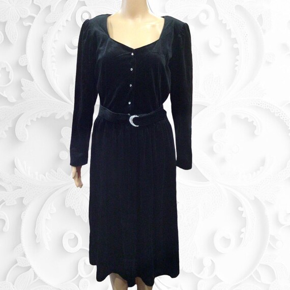 Vintage 70s Party Dress Black Velvet Rhinestones … - image 1