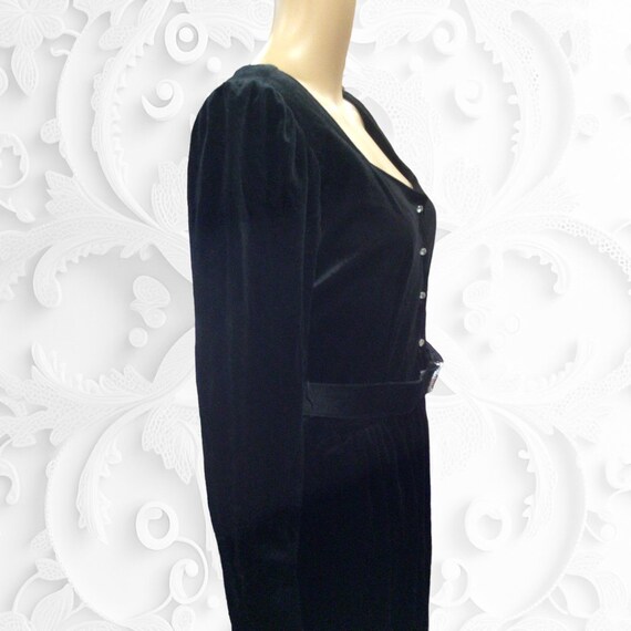 Vintage 70s Party Dress Black Velvet Rhinestones … - image 4