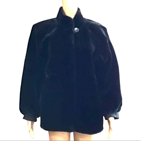Vintage 60s Monterey Fashions Luxurious Black Faux Mink Fur Jacket Sz 6