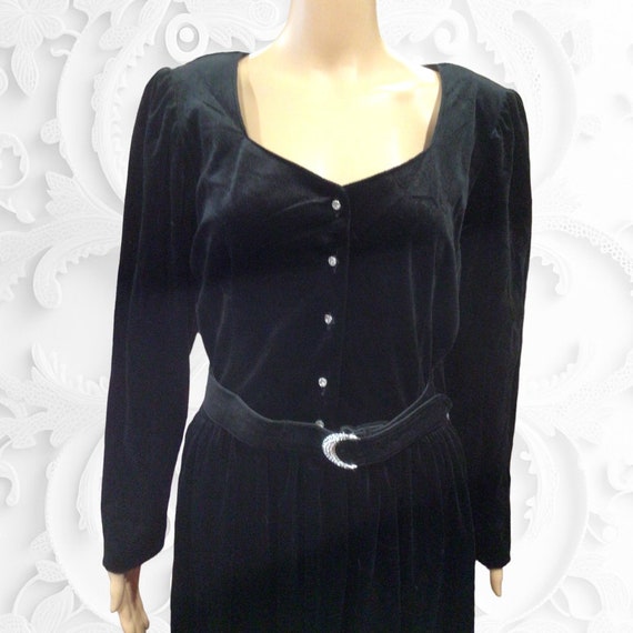 Vintage 70s Party Dress Black Velvet Rhinestones … - image 2