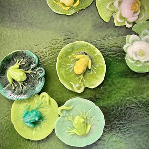 Fused Glass frog and/or waterlily flower, on lilypad .  Accents to add to your own glass pieces