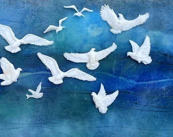 Fused glass accessories  flying birds x5