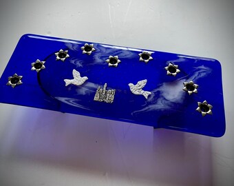 fused glass Chanukiahs - each one, ONE OF A KIND. Judaica, menorah, special significance