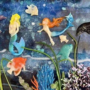 Fused Glass Mermaids - 2 per set.   coe 90 -Can be refired, or glued with two-part epoxy.  Hand-made, eye-catching and fun!