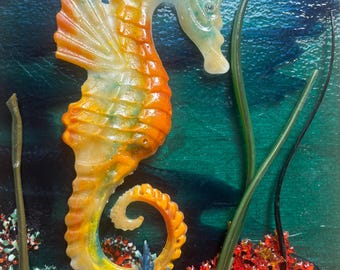 7" fused glass seahorse PLUS sea plants