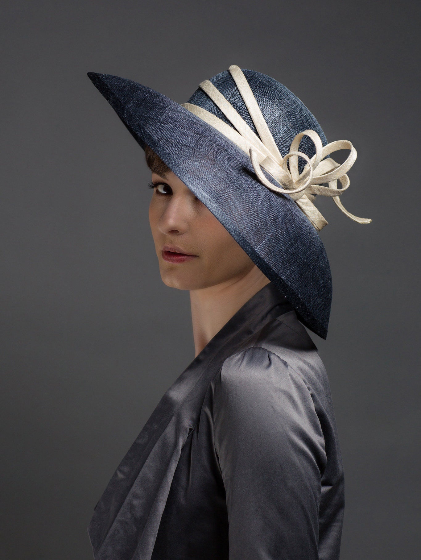 Audrey Hepburn Navy and Cream Hat 