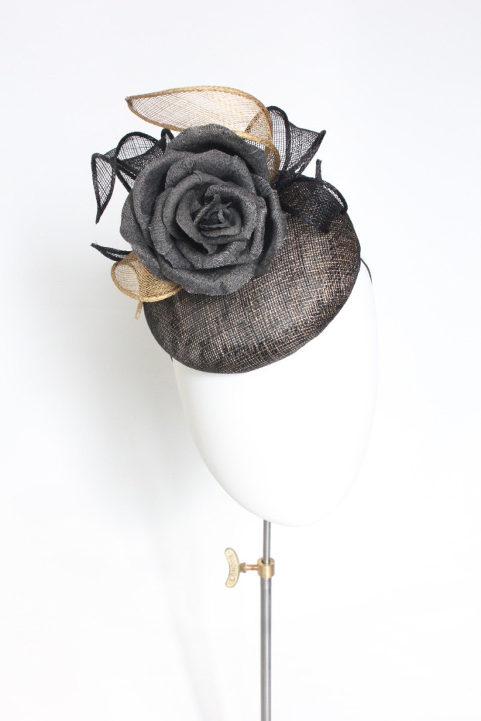 Black Gold Cocktail Hat/ Fascinator/ Headpiece With Grey Silk Etsy
