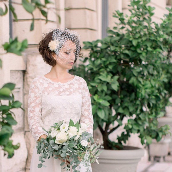 Bridal Blusher Birdcage Veil with pearls or rhinestones, Bridal Fascinator, Bridal Headpiece, Wedding Hair Accessories, Vintage Wedding