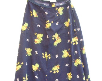 Gorgeous vintage black floral midaxi skirt, small size, Miss Devonshire label,circa 1960's-70's