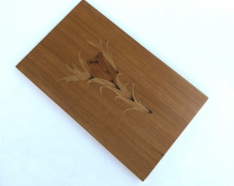 Lovely vintage Sorrento inlaid marquetry wall plaque, with tulip motif, circa 1970's-80's, a unique Valentine's Day gift!