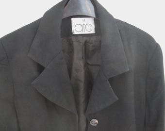 Chaqueta vintage de crepé negro, etiqueta "Arc", talla 14, ropa formal de los años 80