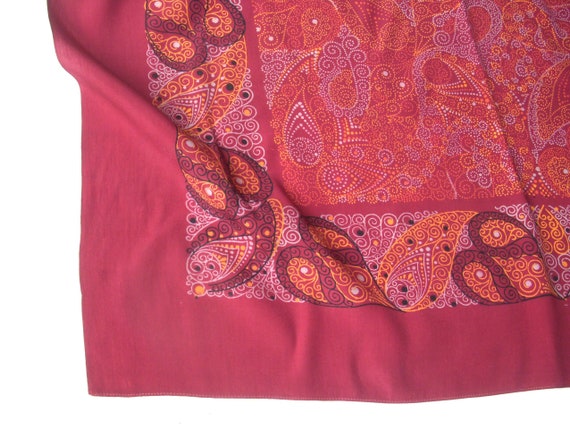 Beautiful vintage maroon silk scarf with fascinat… - image 2