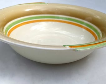 Piękna, zabytkowa, pasiasta miska do serwowania w stylu Art Deco, wykonana przez Knottingley Pottery, około lat 30. XX wieku
