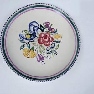 Attractive vintage collectible Poole Pottery plate with LE pattern, floral with bird, circa &#39;50&#39;s-&#39;60s