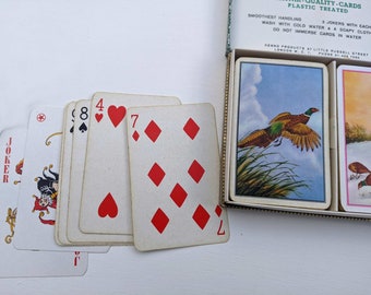 Baraja de cartas Piatnik vintage, diseño de faisán, doble mazo, década de 1960.